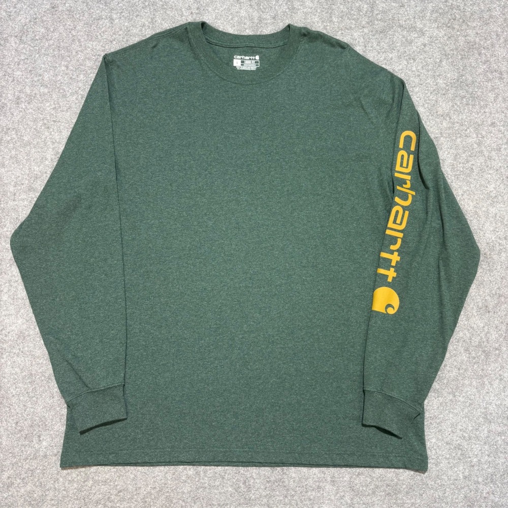 Carhartt Mens Loose Fit Long Sleeve Graphic T-Shirt Green Yellow Logo Large